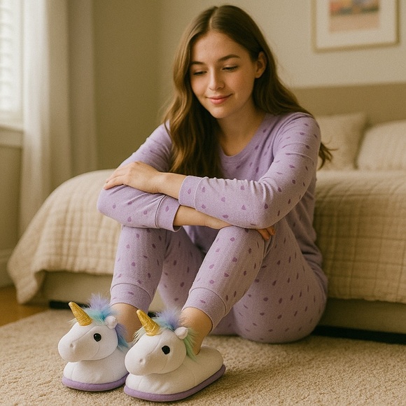 Plush Unicorn Slippers NWOT 7-8 - Picture 1 of 16